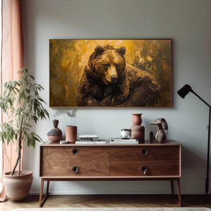 Brown Bear canvas wall art shown in a styled room