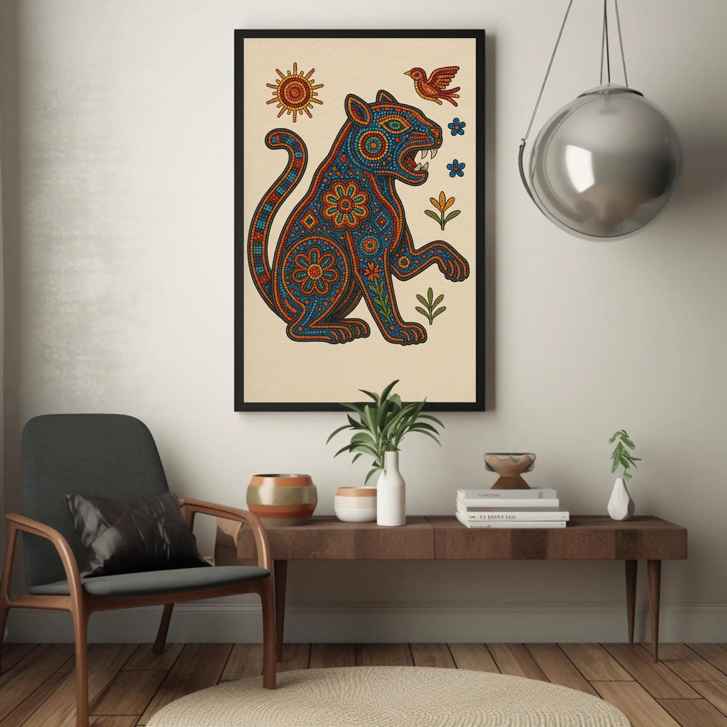 Huichol Jaguar canvas wall art, statement décor