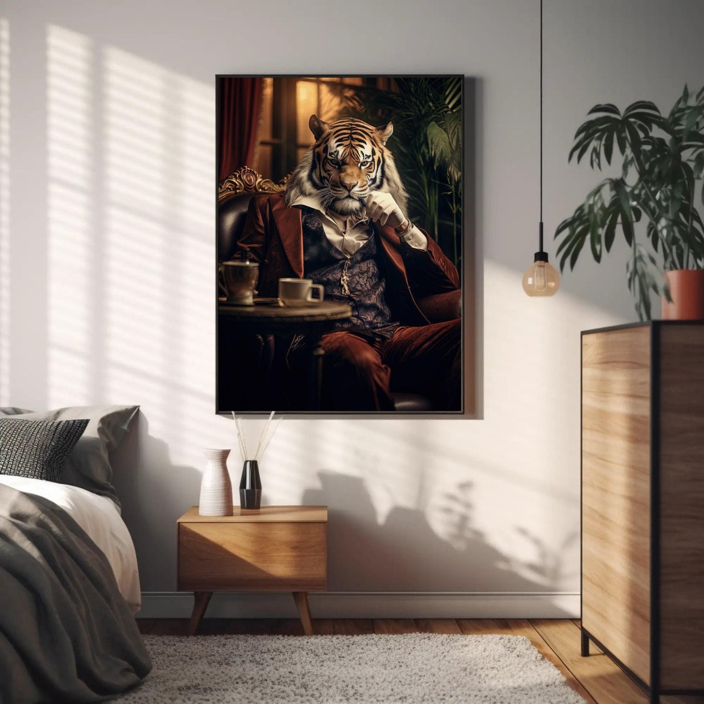 Mafia Boss Tiger canvas wall art shown in a styled interior