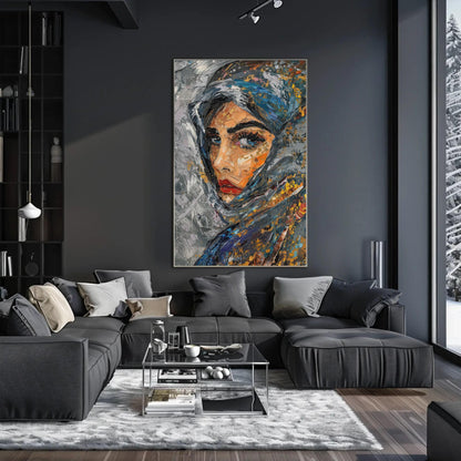 Muslim Woman canvas wall art shown in a living room (view 3)