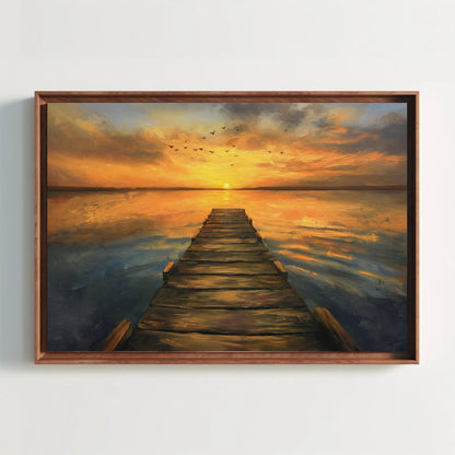 Sunset Dock Canvas - Extra Large Rustic Sunset Scene Lake House Decor Print