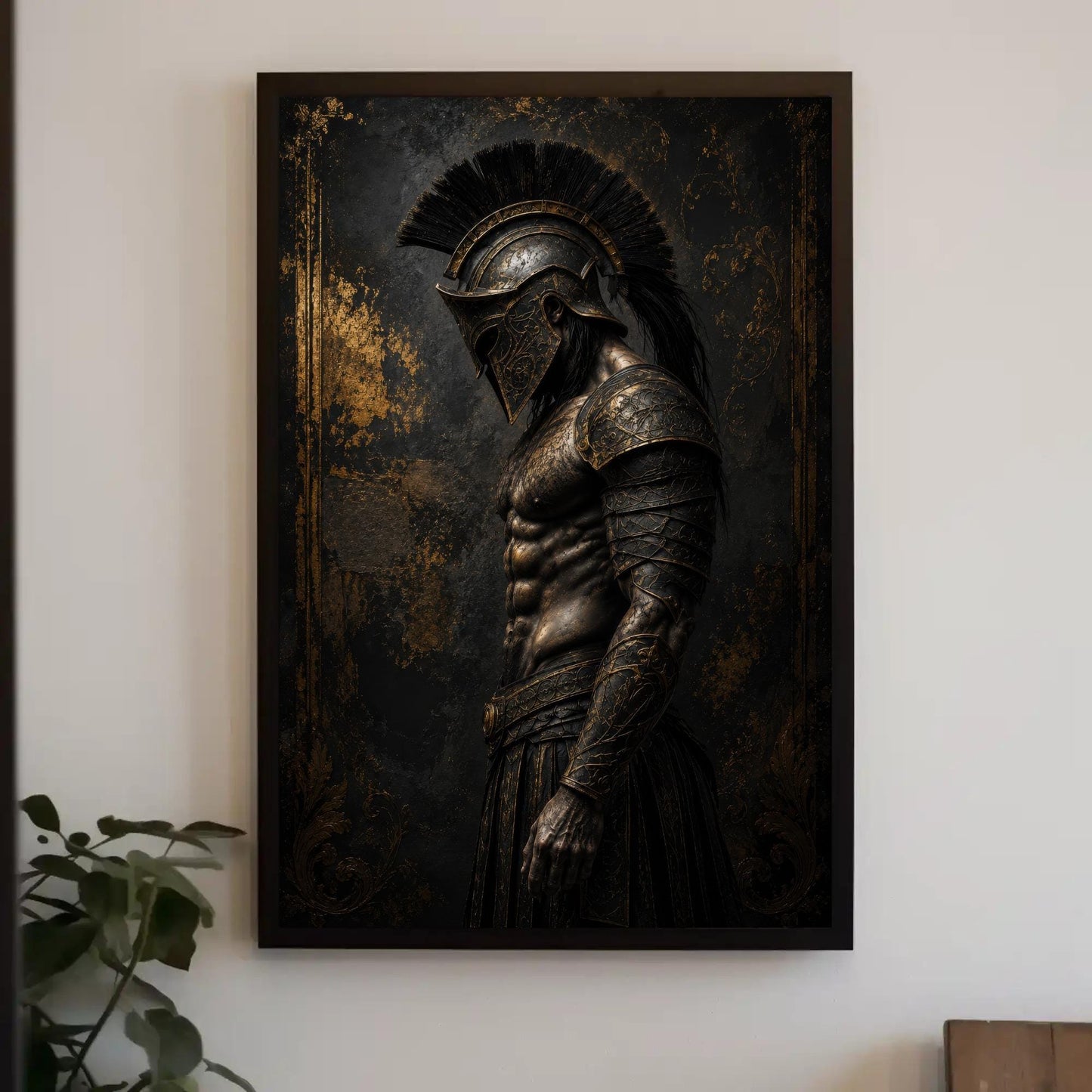 Spartan Hoplite Canvas, Dark Greek Oil Painting, Moody Warrior Art Print