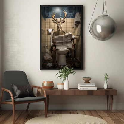 Funny Deer Bathroom Art canvas print, premium giclée wall art