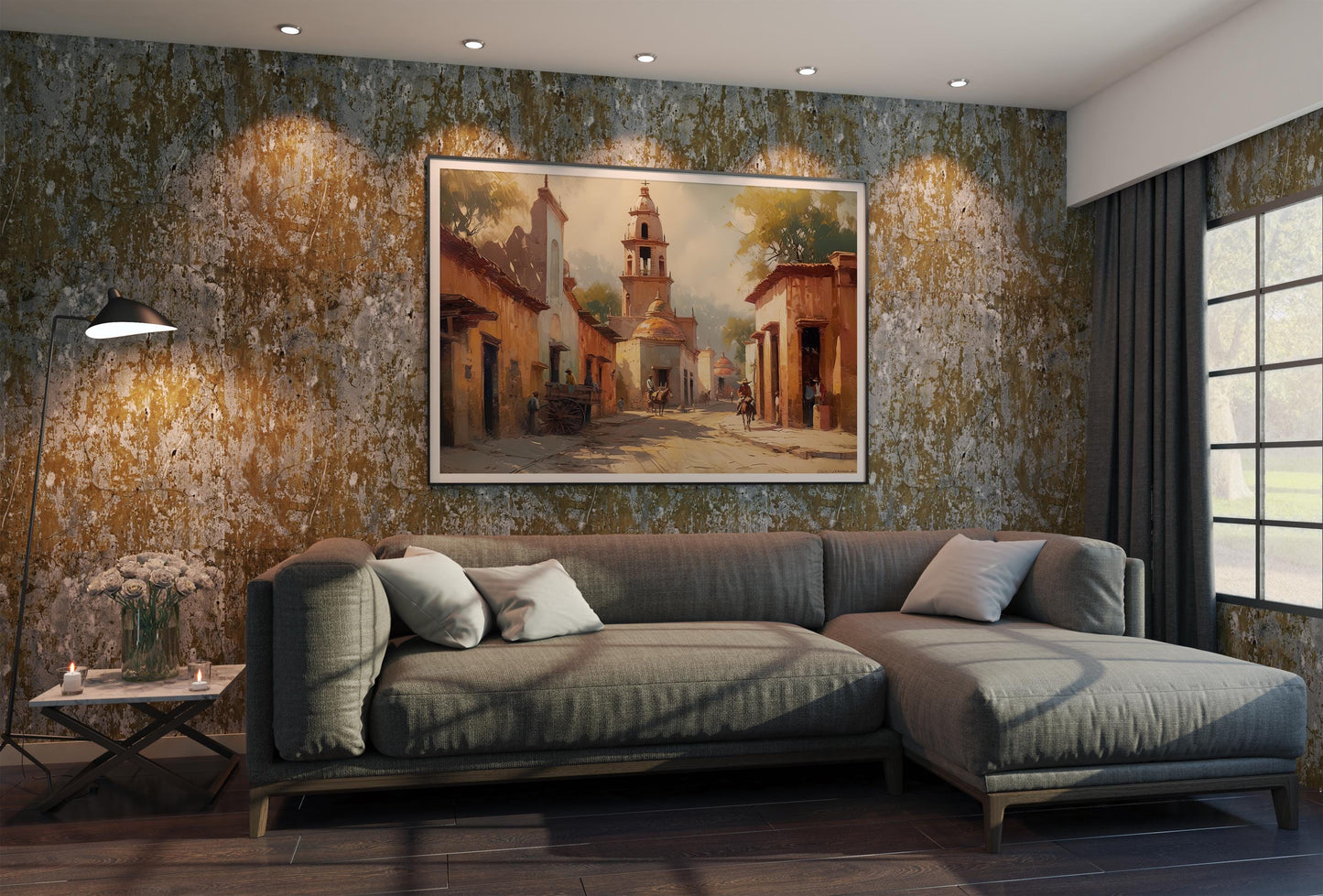 Mexican Village Painting canvas wall art, gallery-wrapped or framed