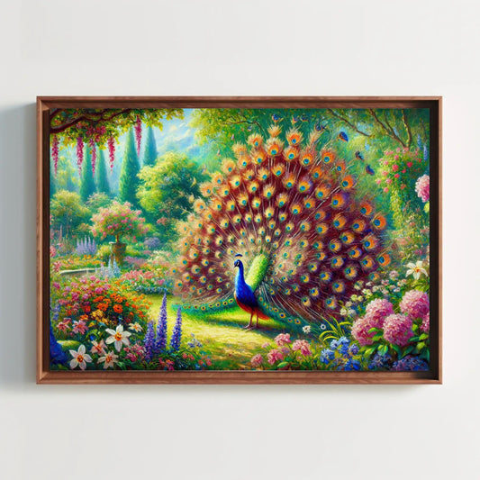 a painting of a peacock in a garden