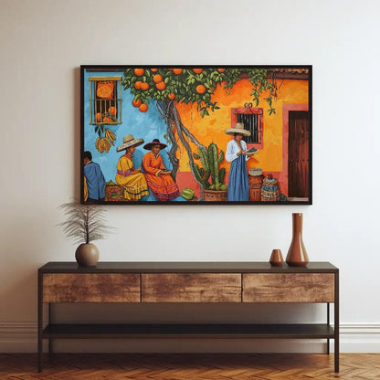 Traditional Mexican , Vibrant Folk canvas wall art shown in a living room (view 2)