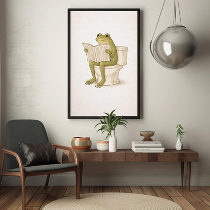 Frog Bathroom canvas wall art shown in a living room