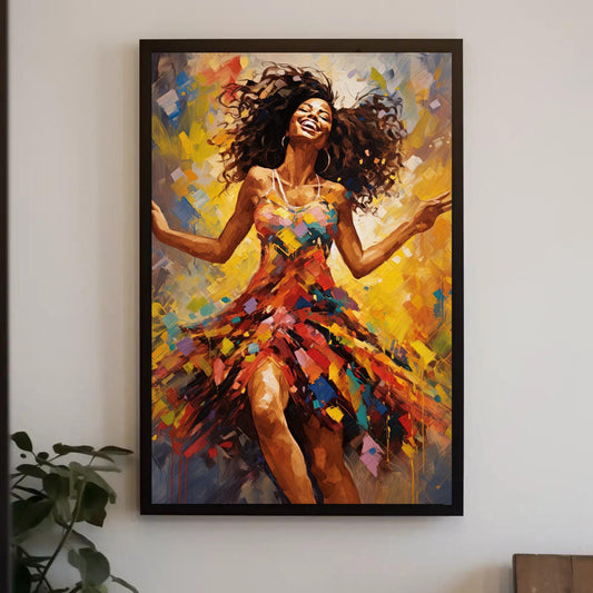 a painting of a woman in a colorful dress
