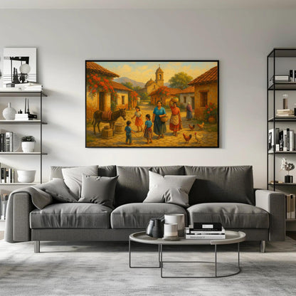 Mexican Village Art canvas wall art in gold tones