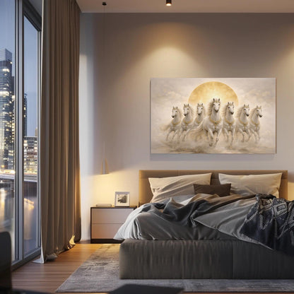 Seven White Horses , Vastu Prosperity canvas print, premium giclée wall art