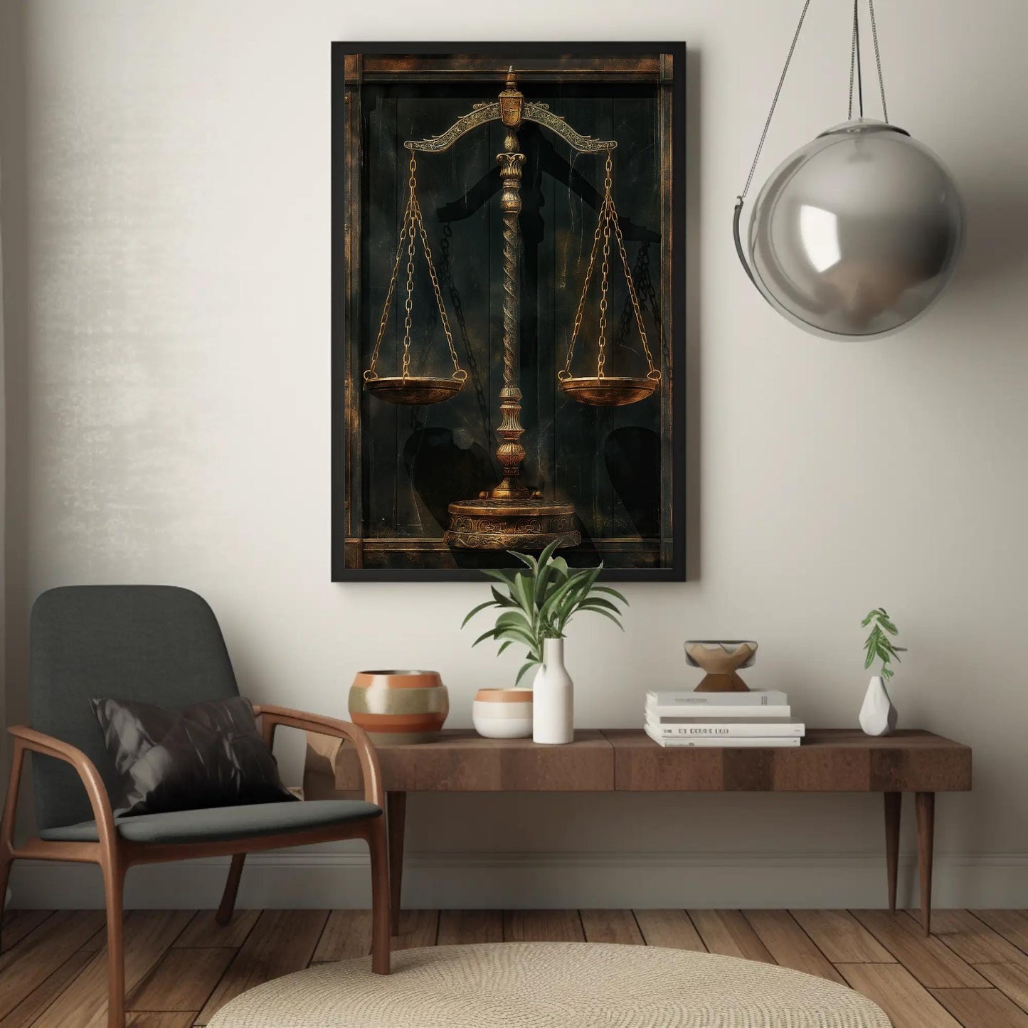 Scales Of Justice Art canvas wall art shown in a living room (view 2)