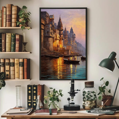 Varanasi Ghats minimalist canvas wall art, ready to hang