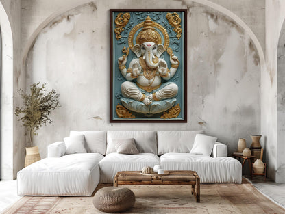 3D Ganesha canvas wall art shown in a living room (view 2)