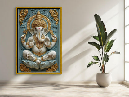 3D Ganesha canvas wall art shown in a styled room (view 2)