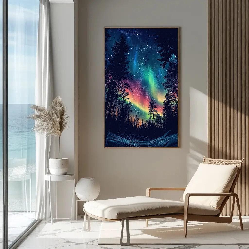 Aurora Borealis canvas wall art shown in a styled interior (view 2)