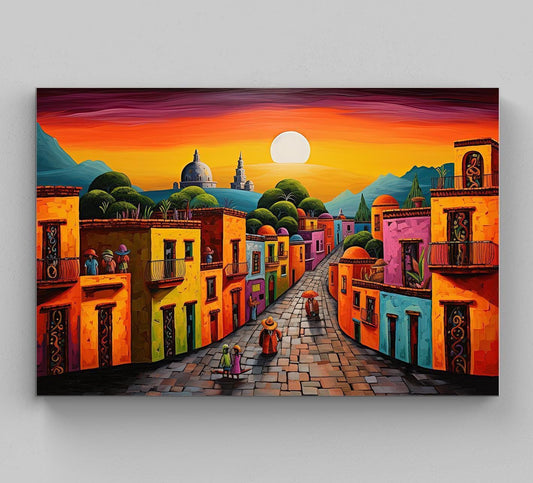 Oaxaca Mexican Village Canvas Print, Colorful Mexico Decor