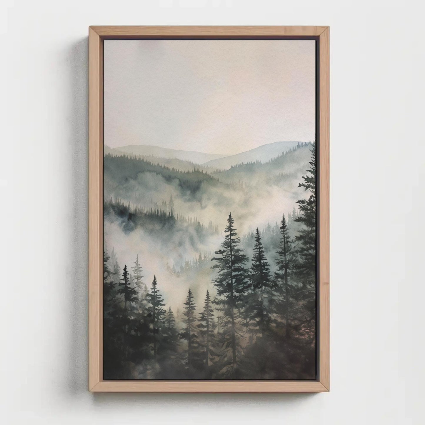 Misty Pine Forest canvas wall art shown in a styled room (view 2)