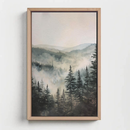 Misty Pine Forest canvas wall art shown in a styled room (view 2)