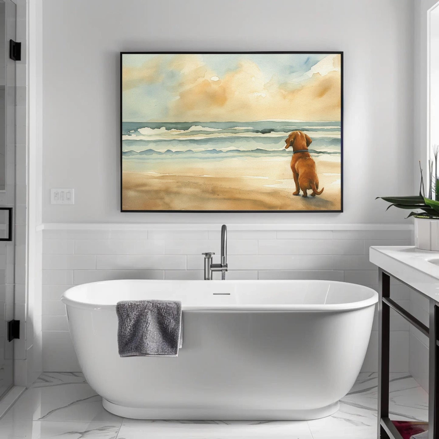 Dachshund Dog Coastal canvas wall art shown in a styled room (view 5)