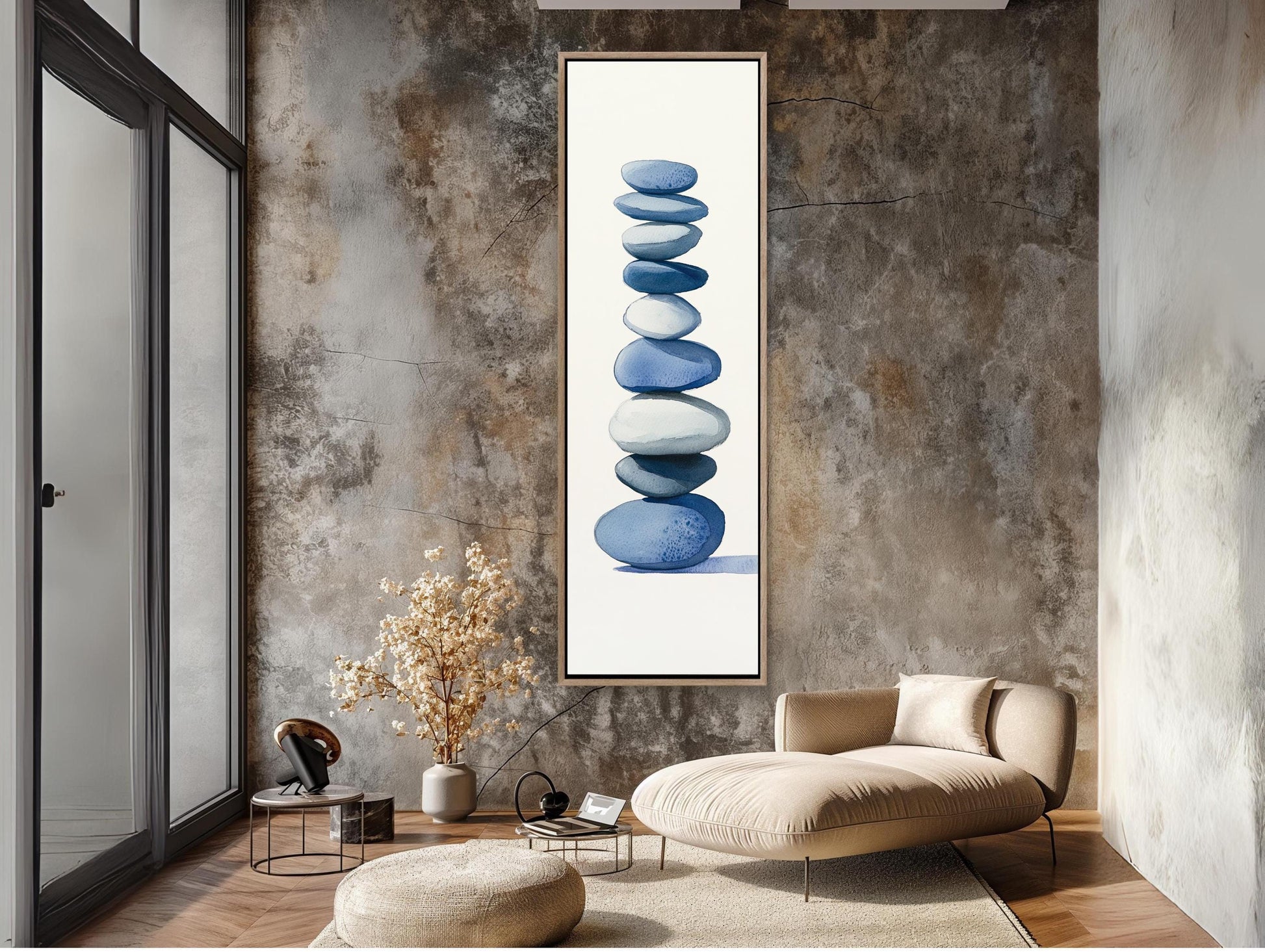 Minimalist Zen canvas wall art shown in a living room (view 3)
