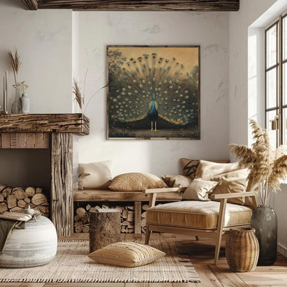 Peacock canvas wall art shown in a living room (view 3)