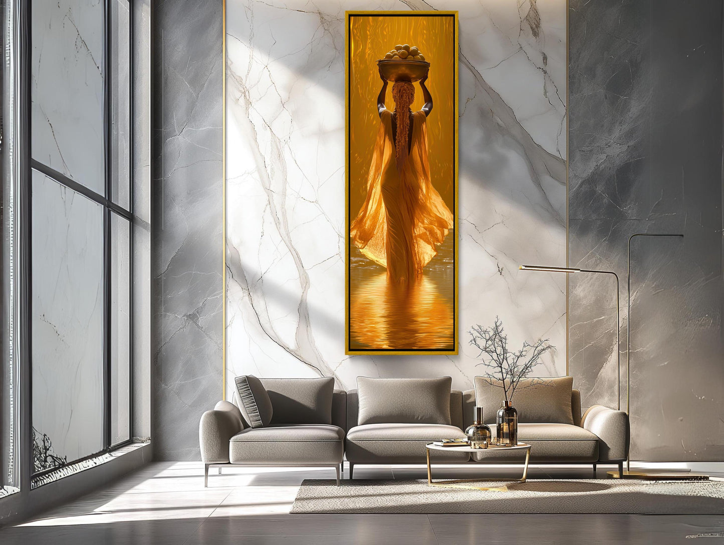 African Woman canvas wall art shown in a living room