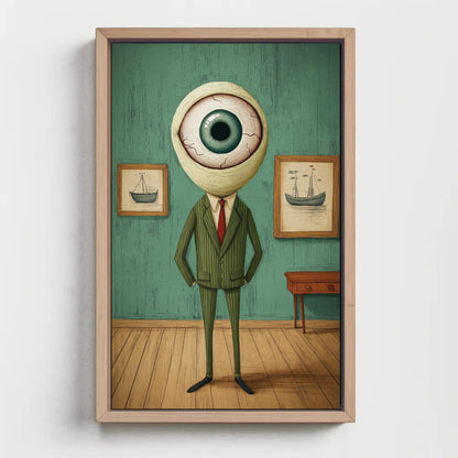 Surreal Eye Head canvas wall art shown in a styled room