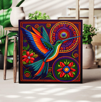 Huichol Hummingbird canvas print, premium giclée wall art