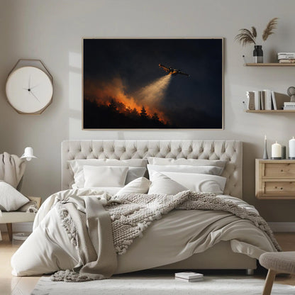 Firefighting air tanker canvas wall art in a room setting