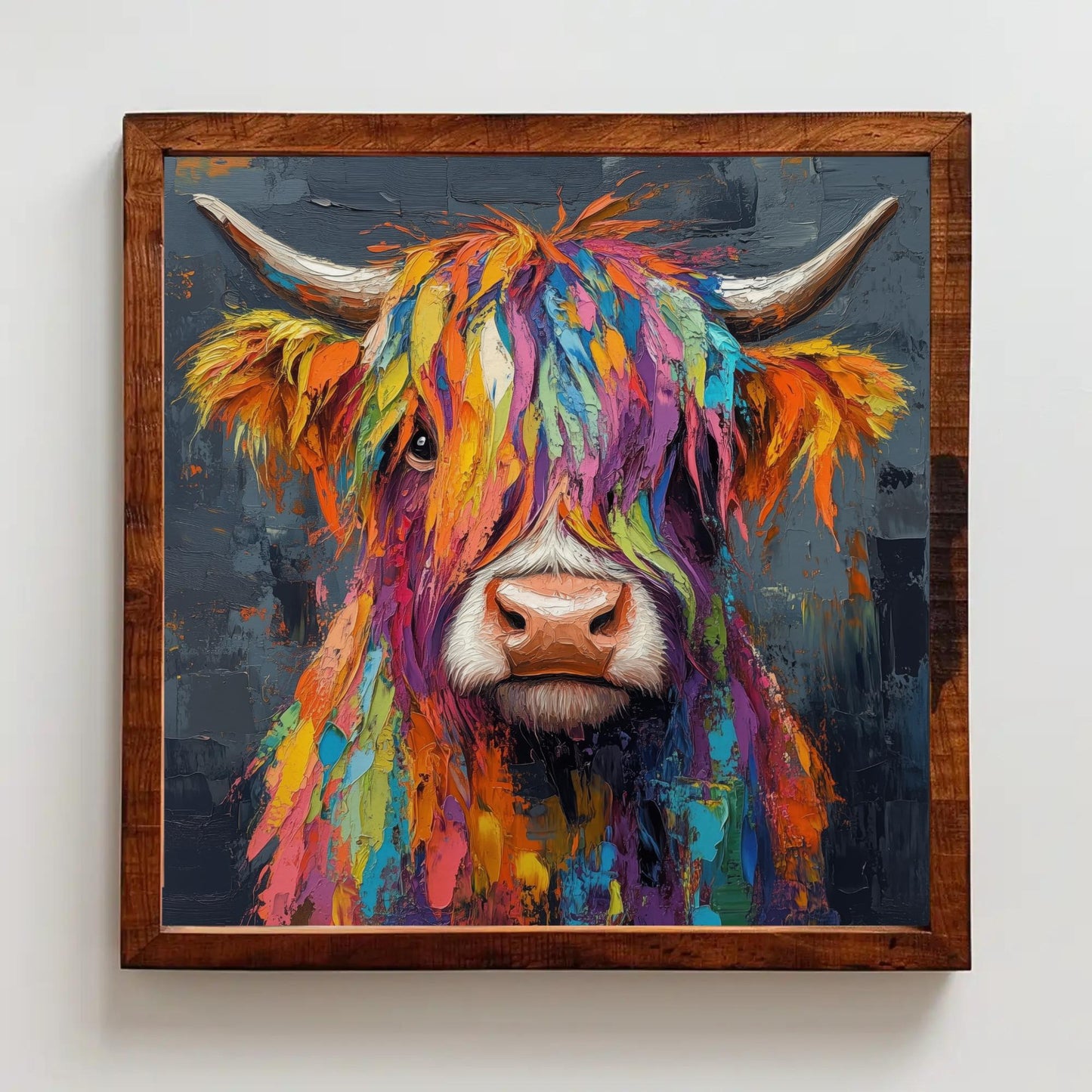 Colorful Highland Cow , Modern Farmhouse canvas wall art shown in a styled room (view 3)
