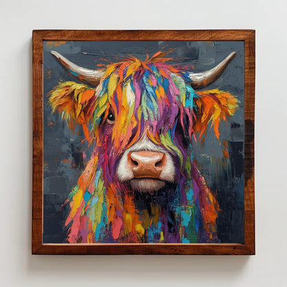 Colorful Highland Cow , Modern Farmhouse canvas wall art shown in a styled room (view 3)
