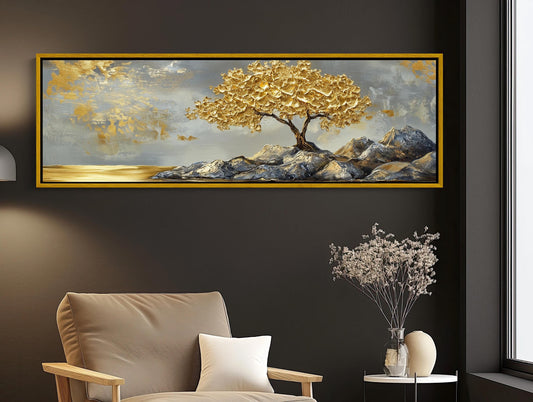a living room with a chair and a painting on the wall