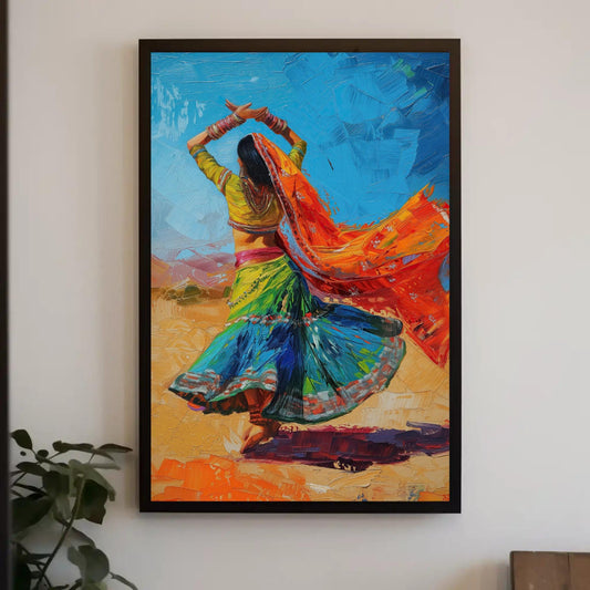Indian Folk Dance Painting - Traditional Indian Art Canvas Wall Art, Ready To Hang