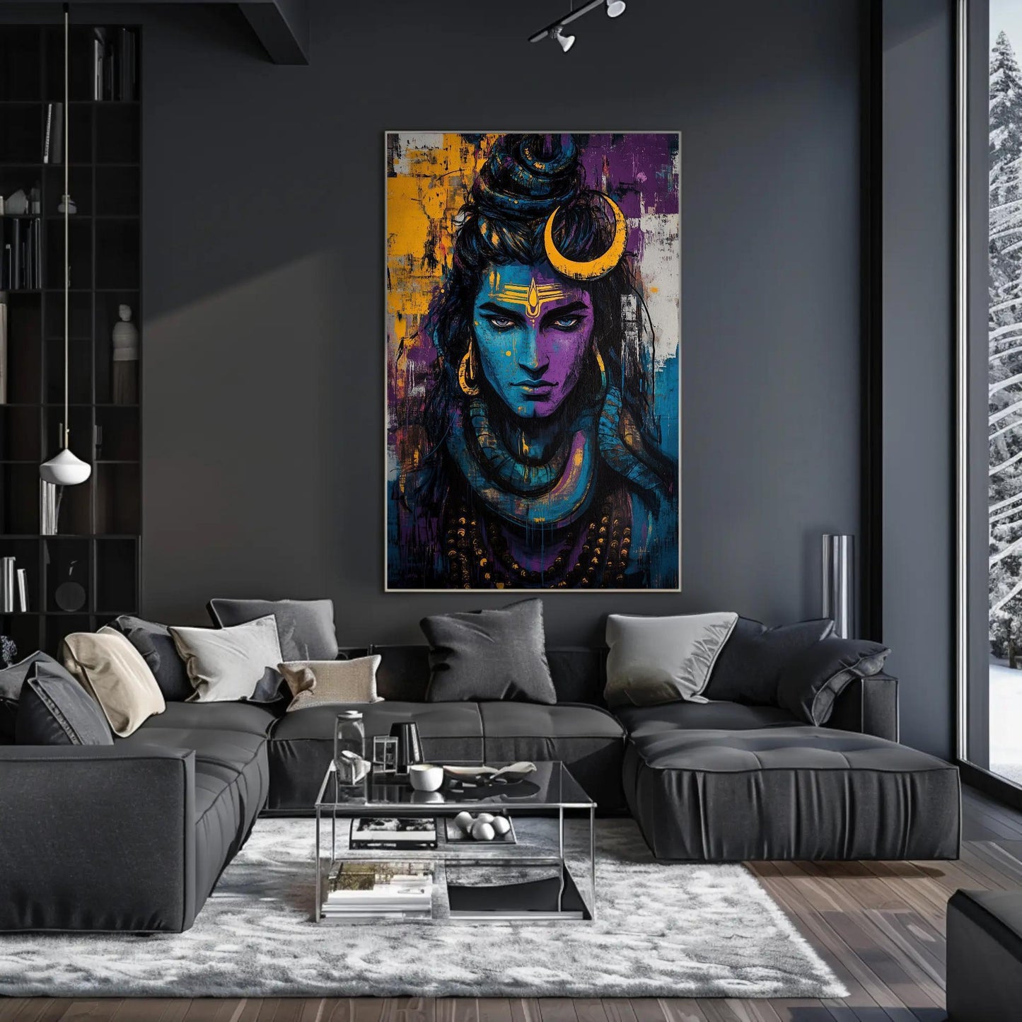 Lord Shiva canvas wall art shown in a living room (view 3)