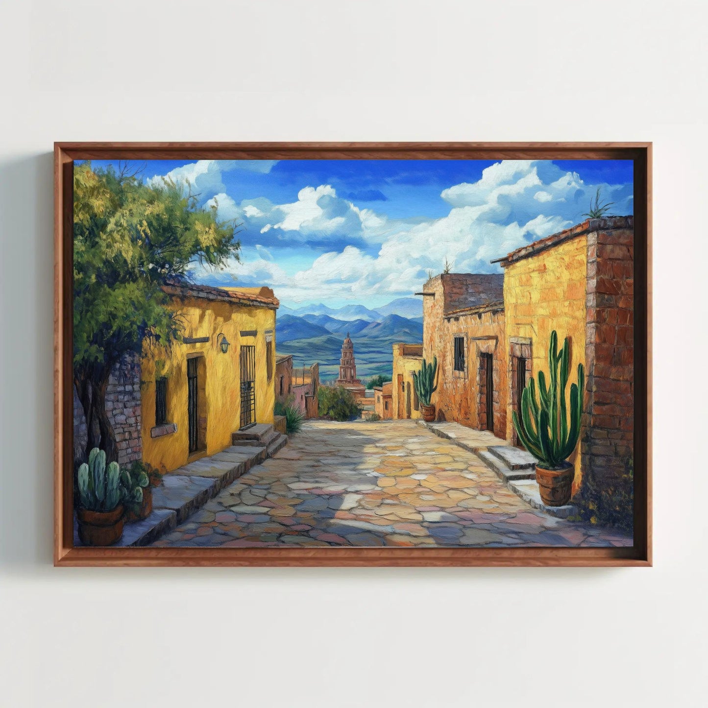 Mexican Village Canvas, Southwestern Wall Art, Colorful Adobe Houses Oil Painting Print