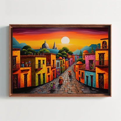 Oaxaca Mexican Village , Colorful Mexico canvas print, premium giclée wall art