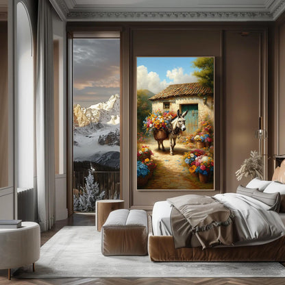 Mexican Donkey canvas wall art shown in a bedroom