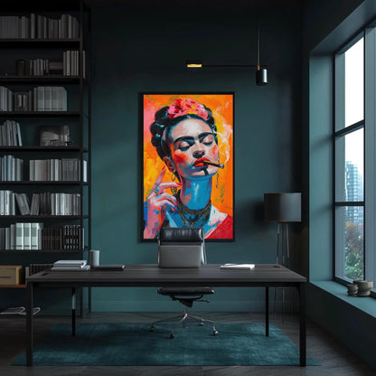 Frida Kahlo , Mexican Folk Art Wall canvas wall art shown in a styled room (view 5)