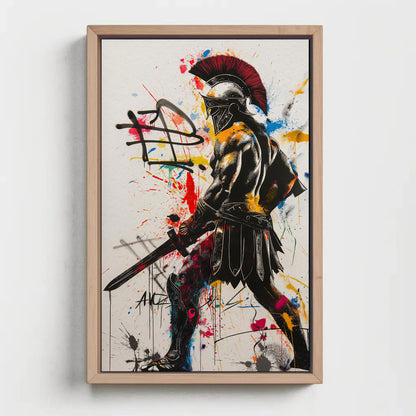 Greek Warrior canvas wall art shown in a styled room