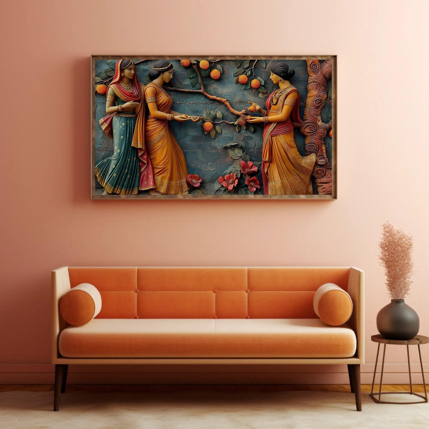 Indian Women art deco canvas wall art, ready to hang