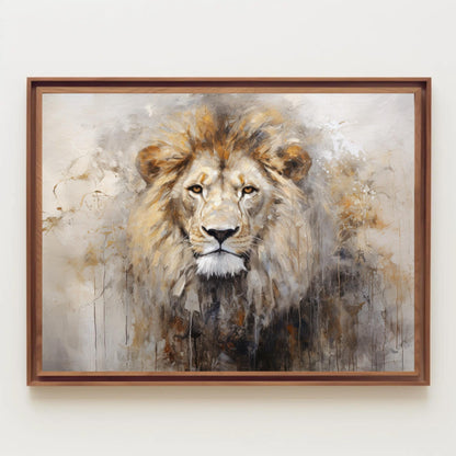 Lion Portrait Canvas Print, Abstract Wildlife King Wall Art
