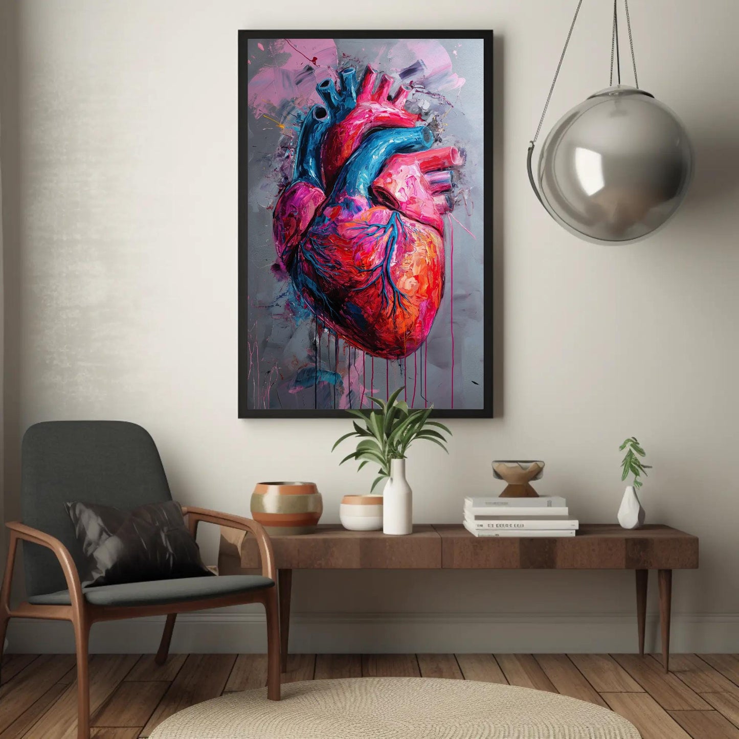 Abstract Human Heart Painting canvas wall art shown in a living room (view 2)