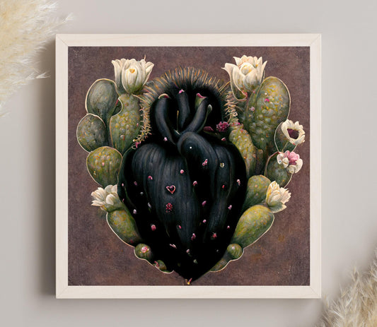 Cactus Heart Canvas Print, Mexican Folk Art Boho Wall Decor