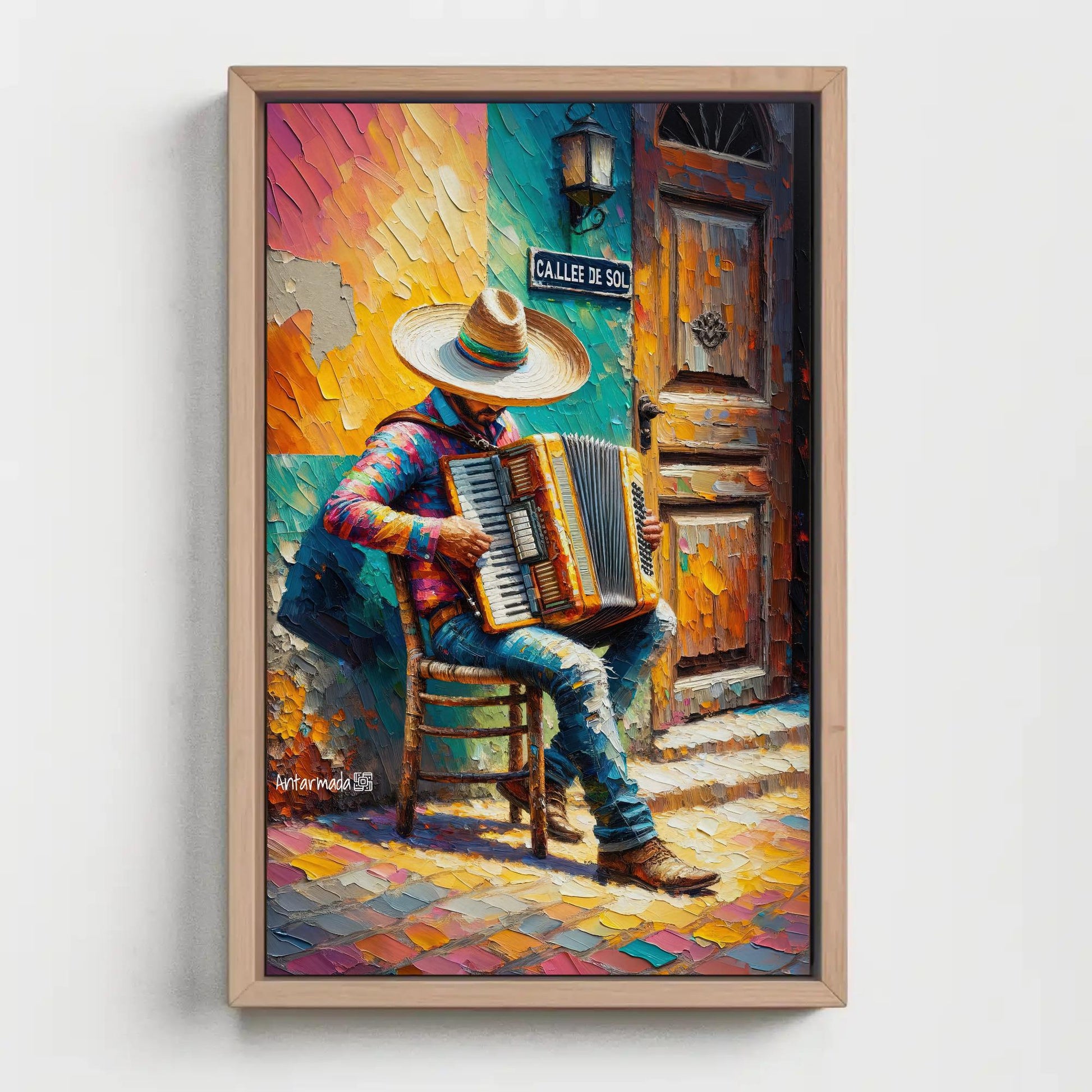 Mariachi Accordion , Mexican Music folk art canvas wall art, ready to hang