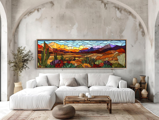 a living room with a couch and a painting on the wall