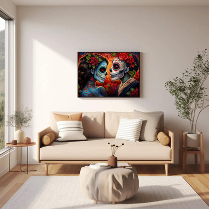 Sugar Skull folk art canvas wall art, ready to hang (view 2)