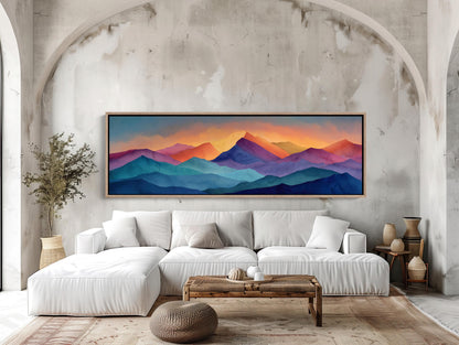Mountain canvas wall art shown in a living room