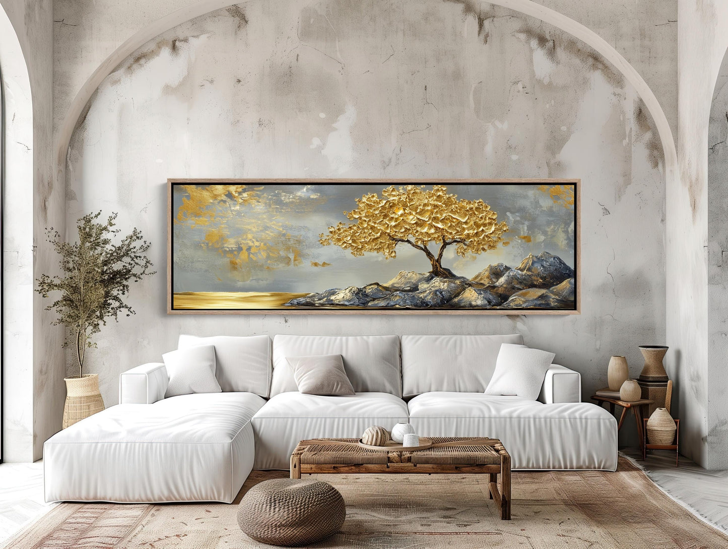 Gold Tree canvas wall art shown in a living room (view 2)