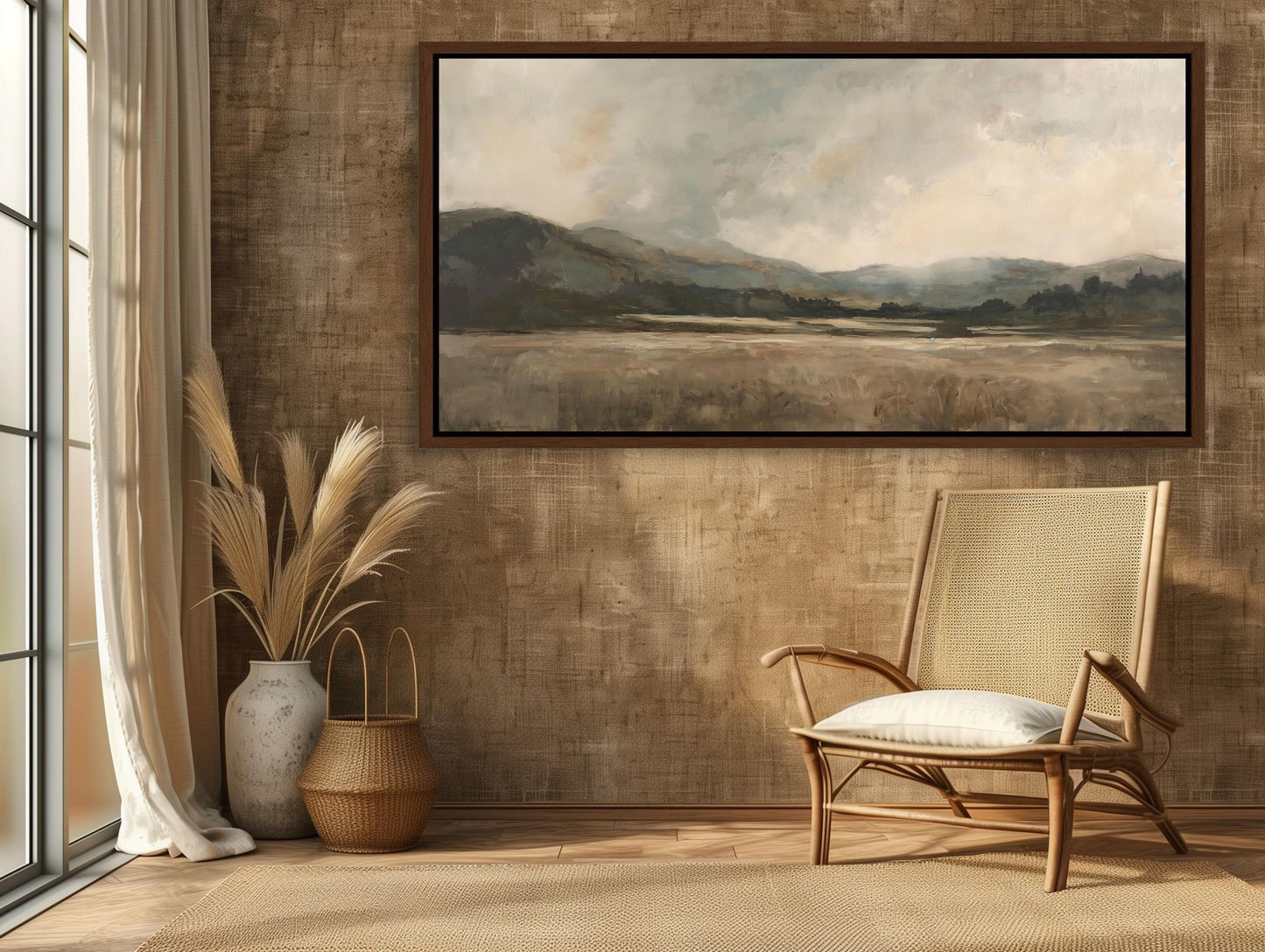 Vintage Beige Landscape , Neutral Abstract canvas print, premium giclée wall art