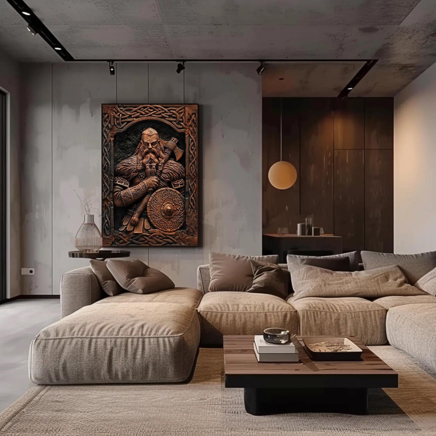 Viking Warrior canvas wall art shown in a living room (view 3)